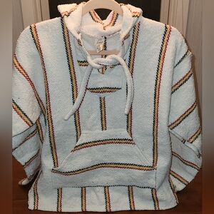 Baja Hoodie Mexican Poncho Kangaroo Pocket Striped M  Hippie Boho Festival Beach